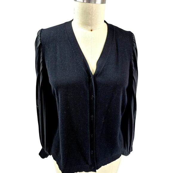 Adrianna Papell Poly/Viscose Cardigan Sheer Pleated Balloon Sleeves Sz L - Picture 1 of 5